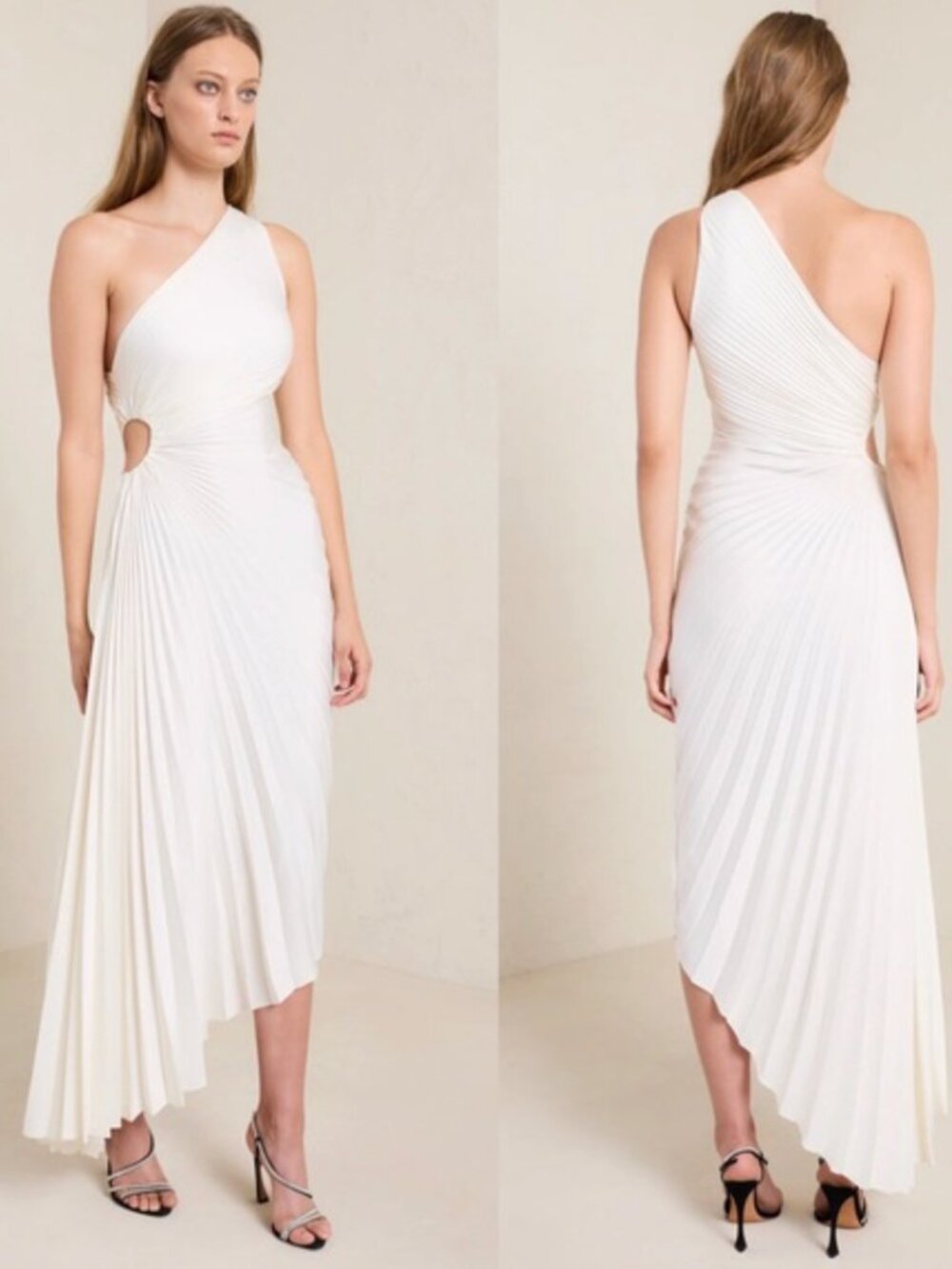 A.L.C. Delfina One Shoulder Pleated Cut Out Asymmetrical Hem Midi Dress 2  NWT